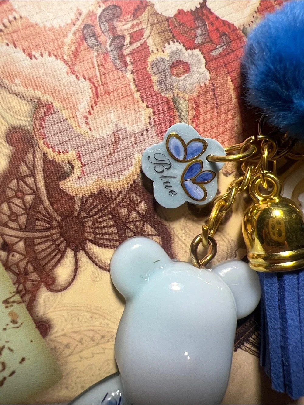 Blue Floral Teddy Keychain, backpack or purse charm Accessories